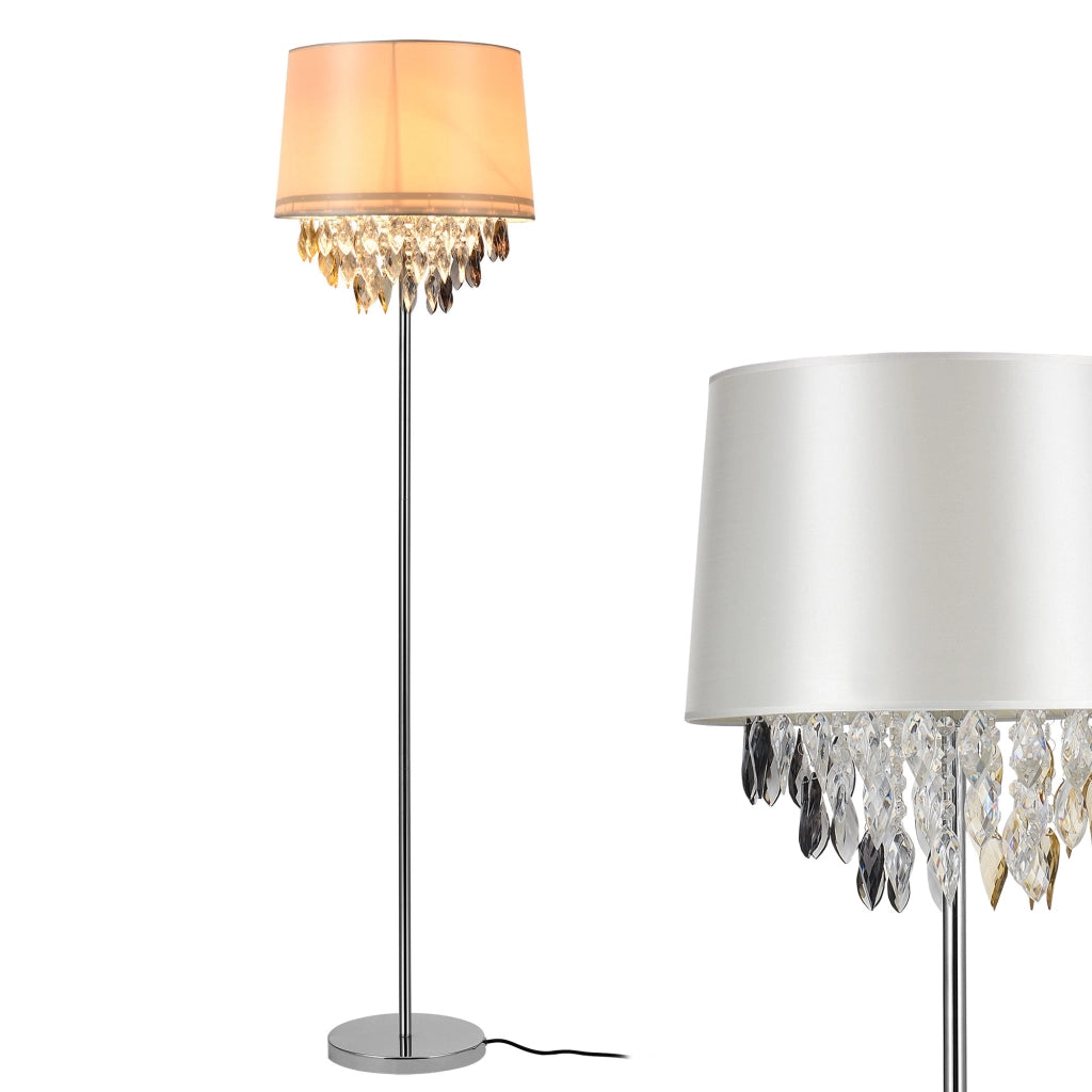 Lampada da Terra con Paralume Conico in Tessuto e Cristalli Artificiali - Color Cromo lux.pro