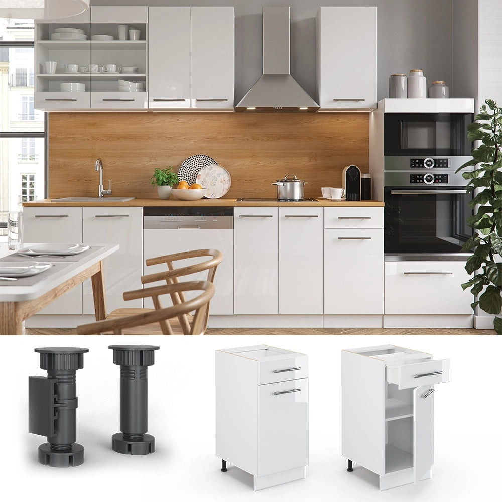 Mobiletto base per cucina Fame-Line Bianco lucido/Bianco 40 cm, PL Marmo Vicco
