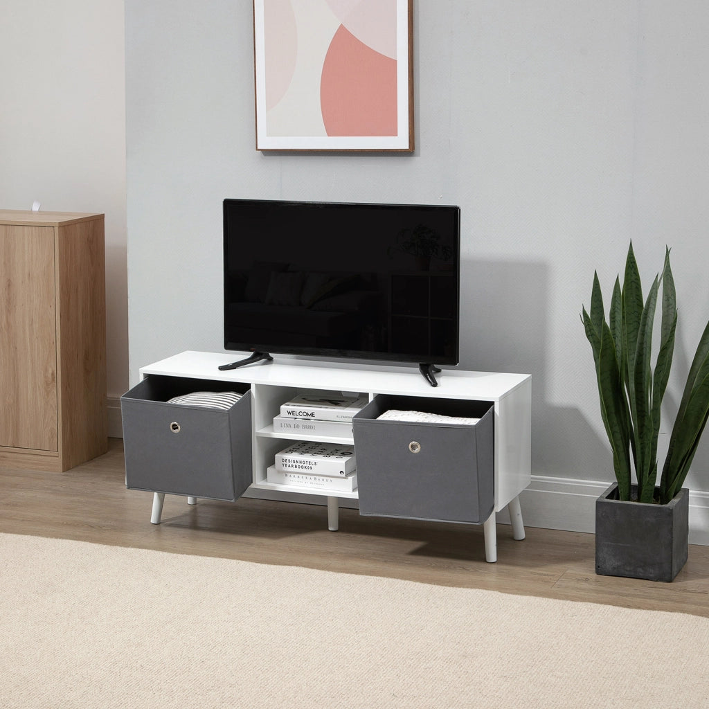 Mobile TV per televisori fino a 50' con 2 cassetti e ripiani aperti ¨C Zephmum ¨C 110x29x46,5 cm Bianco Grigio