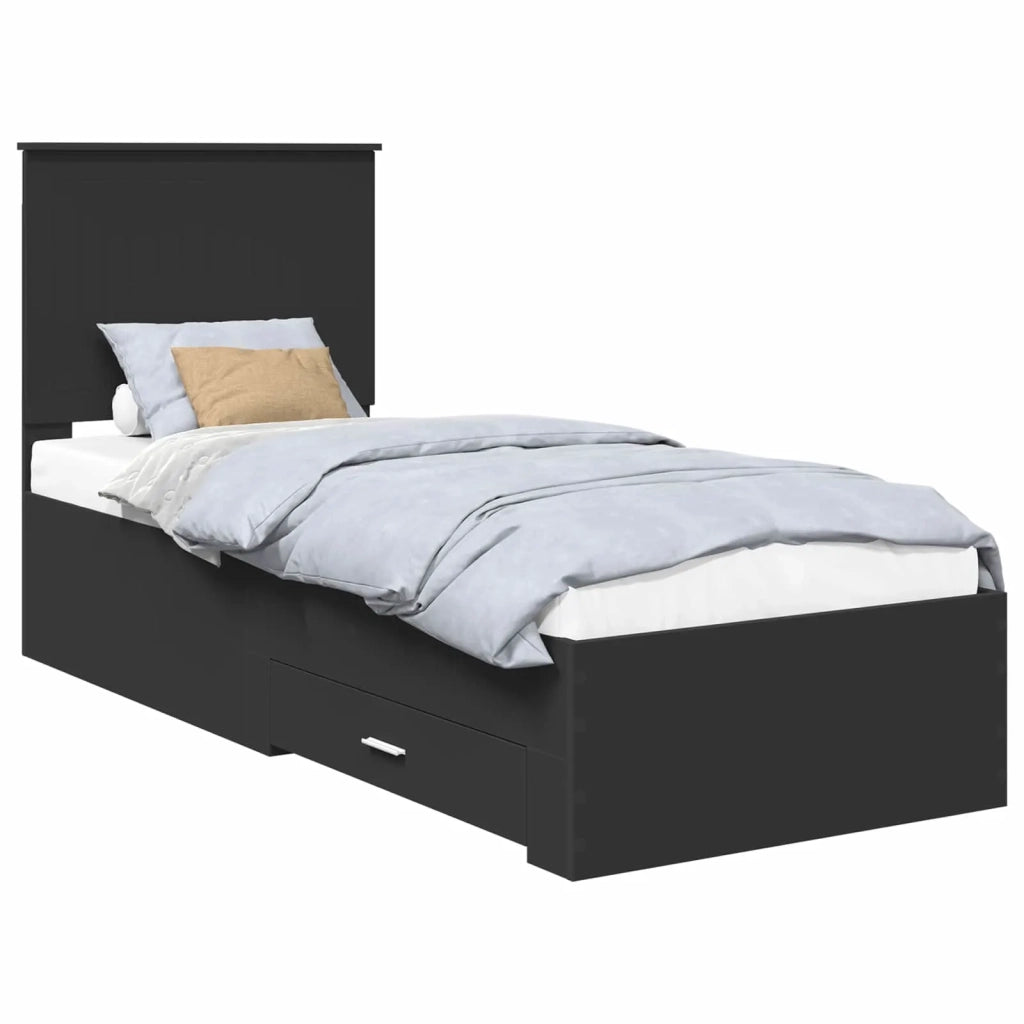 Letto singolo | Letto per adulti | Struttura del letto con testiera Nero e Argento 70 x 190 cm