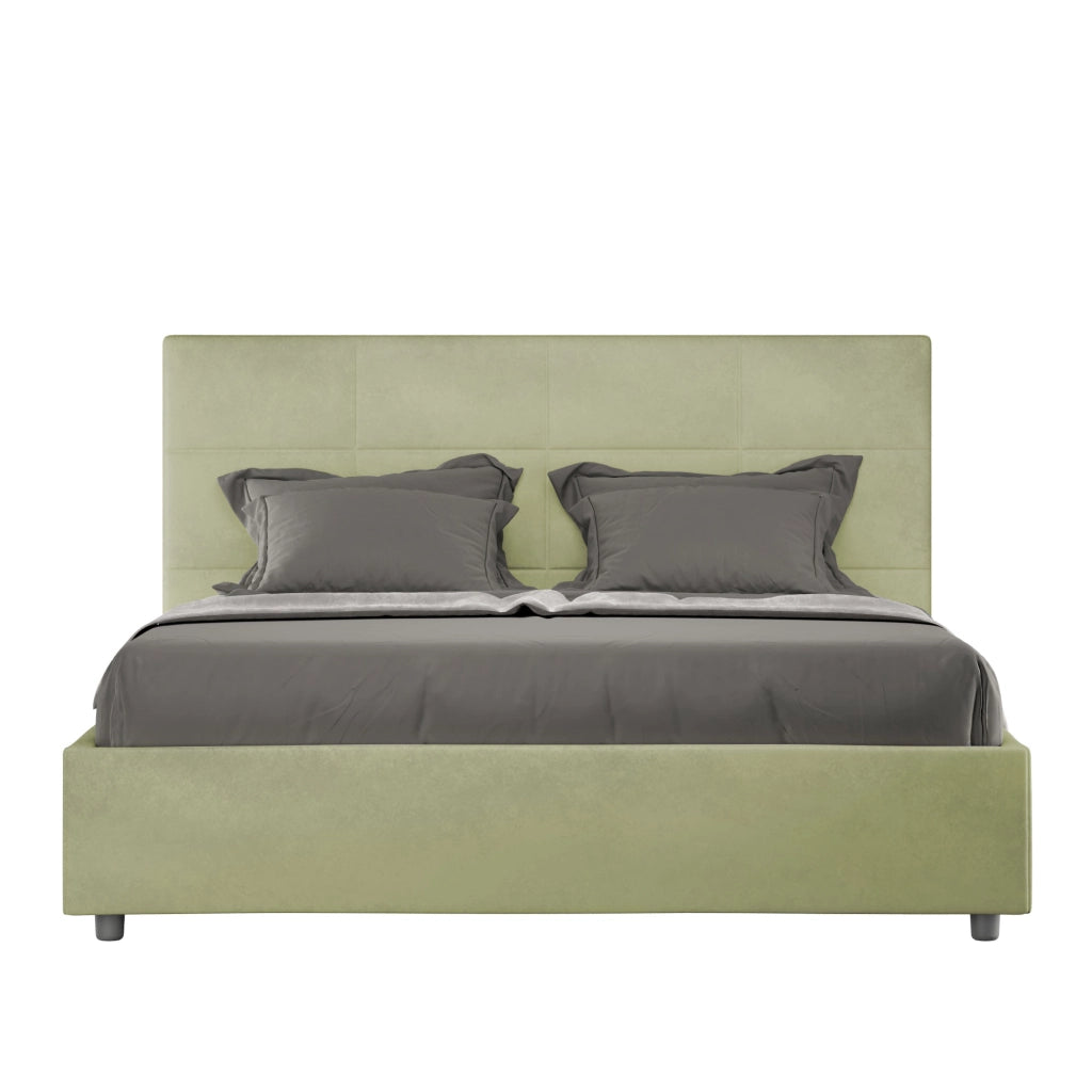 BS COM Letto matrimoniale francese contenitore imbottito 140x210 microfibra tè verde