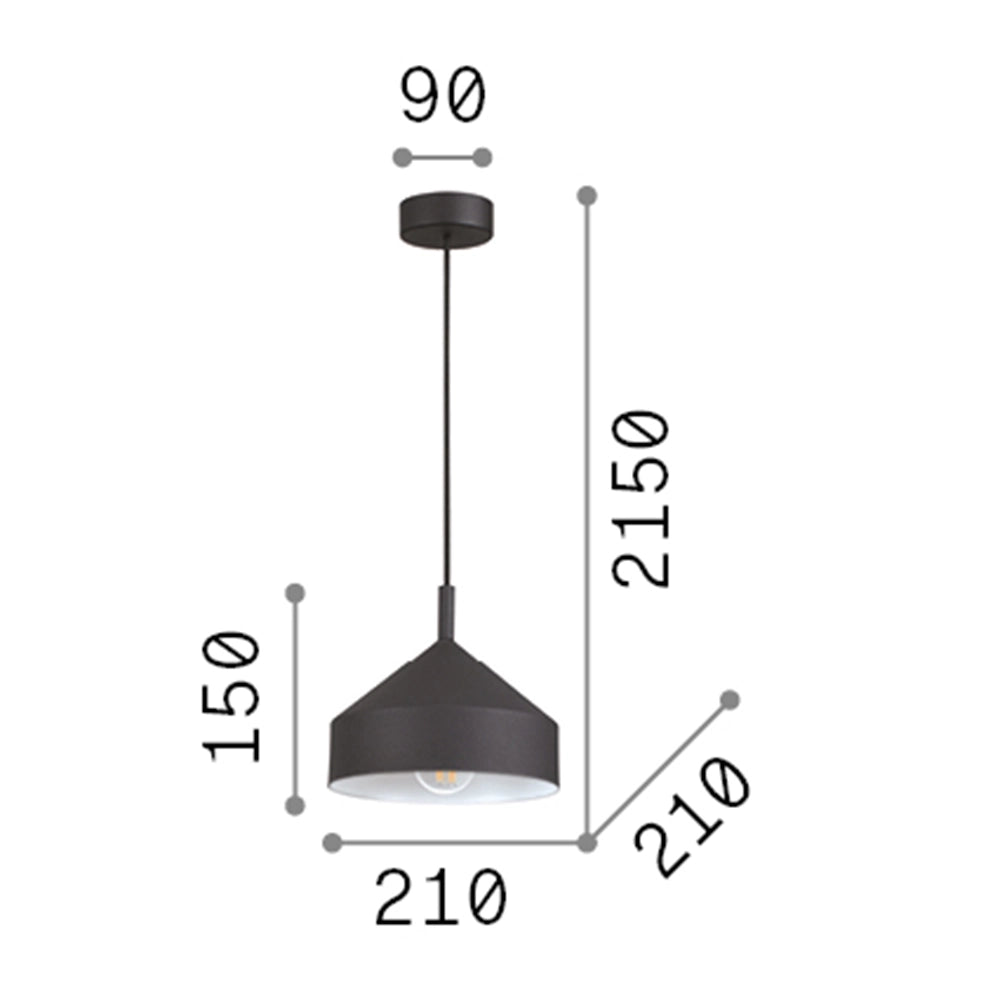 Sospensione Industrial-Minimal Yurta Metallo Nero 1 Luce E27 D21