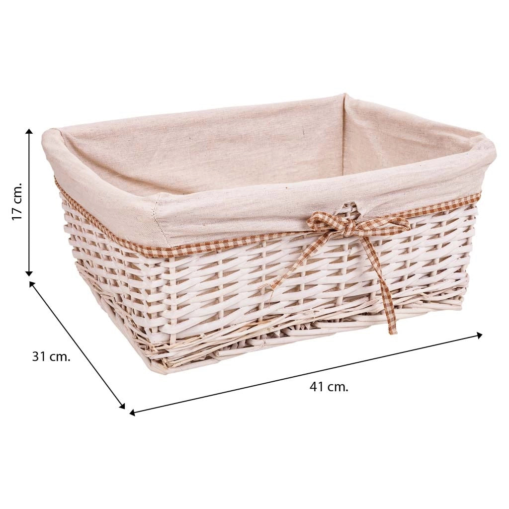 Set di 3 cestini in vimini foderati di bianco