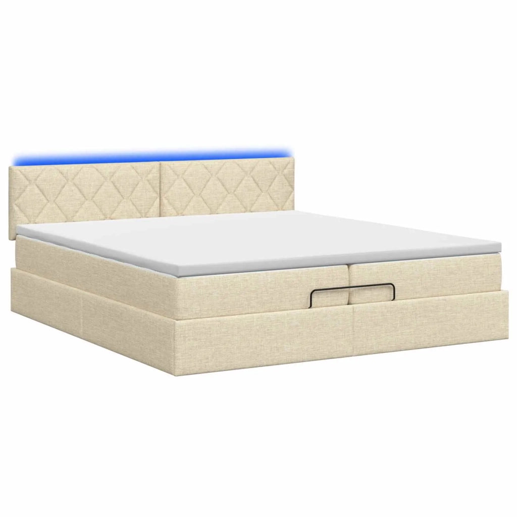 Letto Ottomano con Materasso e LED Crema 200 x 200 cm Tessuto 3457021