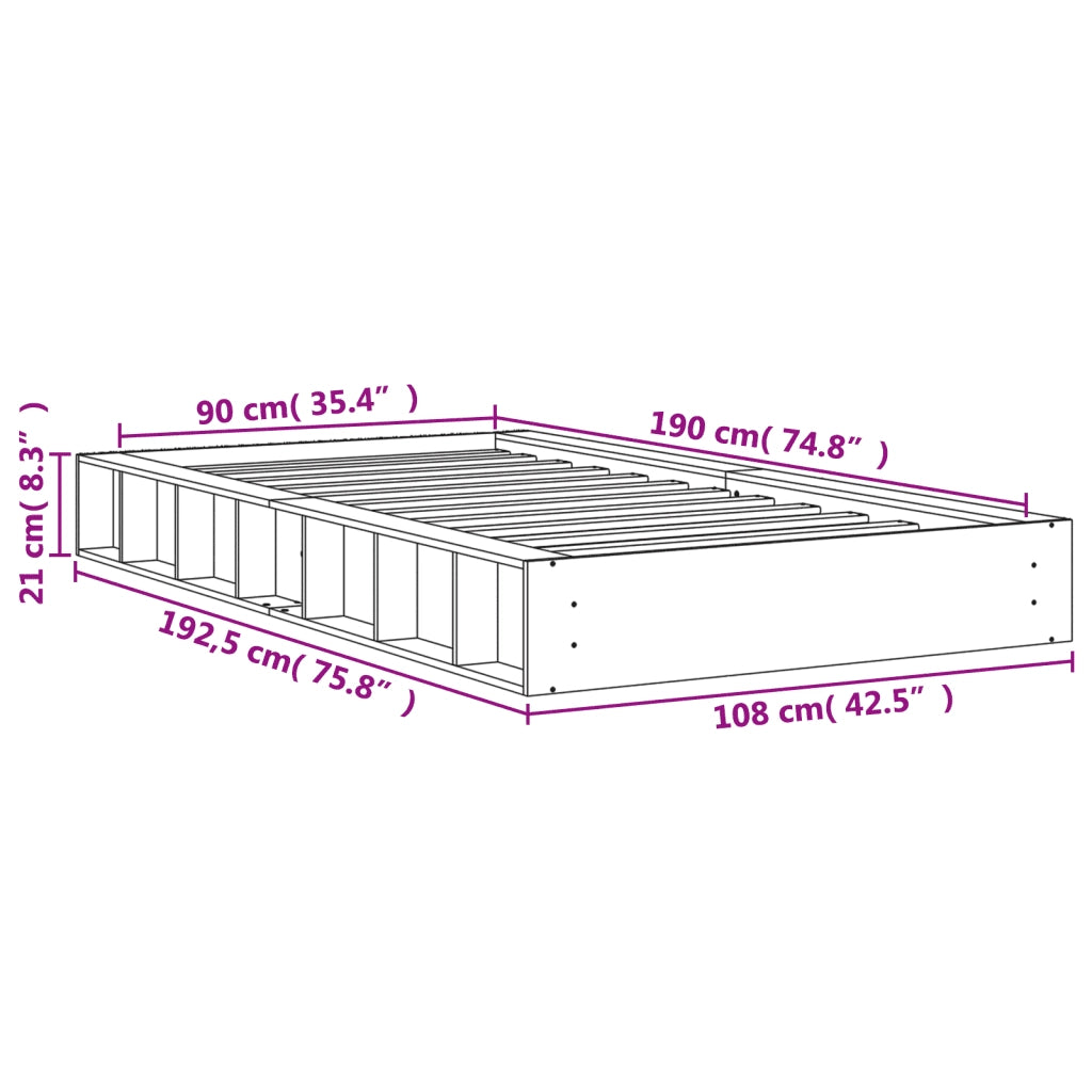 Letto senza Materasso-Struttura Letto Marrone Cera 90x190 cm in Legno di Pino 677848