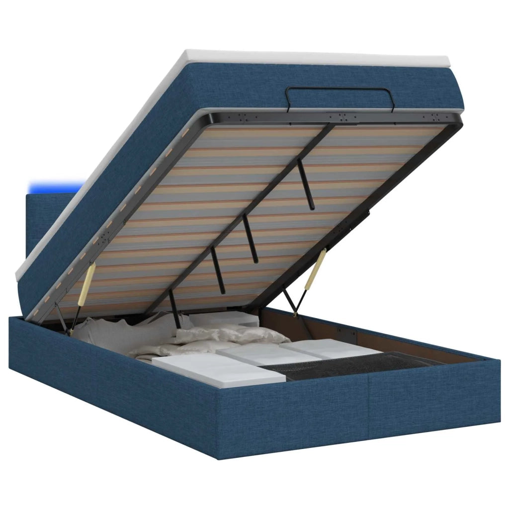 Letto Ottomano con Materasso e LED Blu 120 x 200 cm Tessuto 3456904