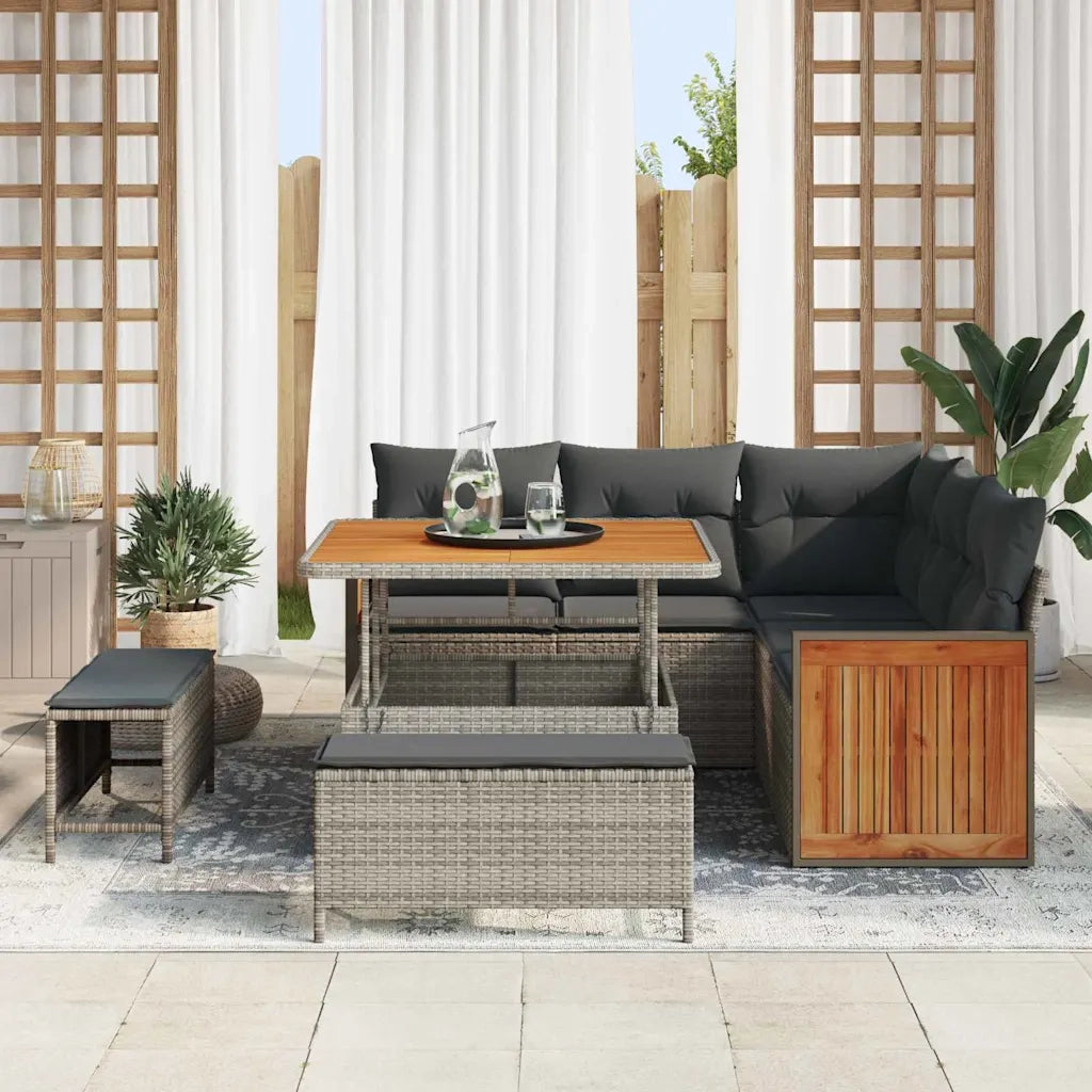 Set Divano da Giardino con cuscino 9 pcs Grigio polyrattan