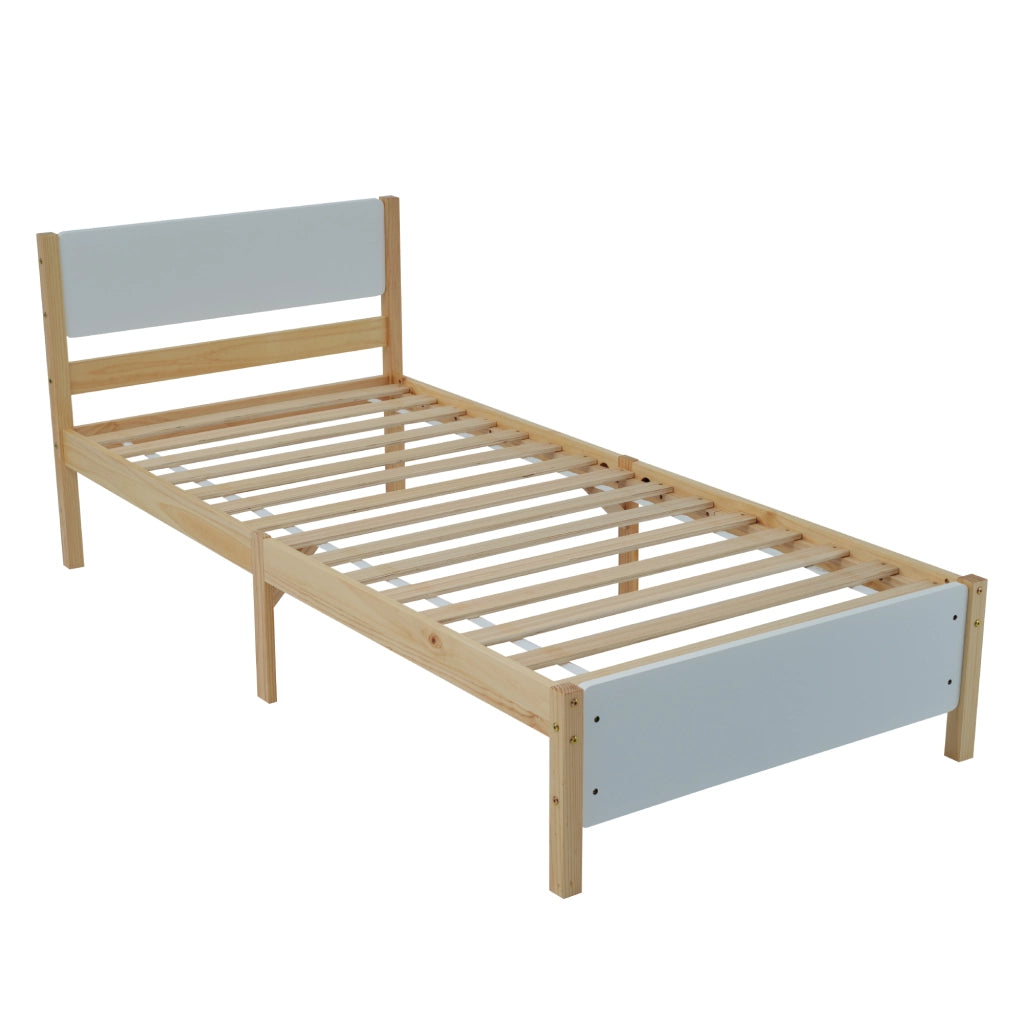 LETTO Singolo 90x200 cm in Legno e MDF Bianco e Naturale