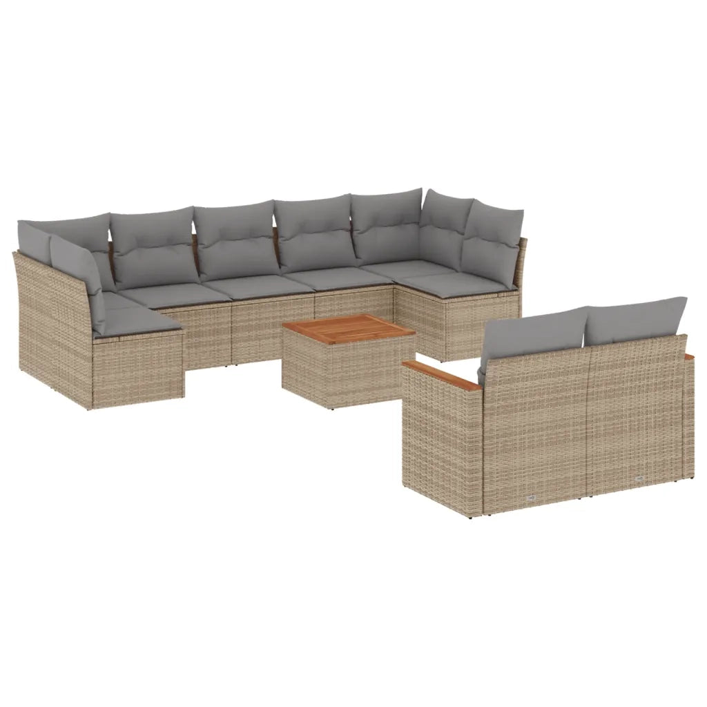Set Divano da Giardino 10 pz con Cuscini Beige in Polyrattan