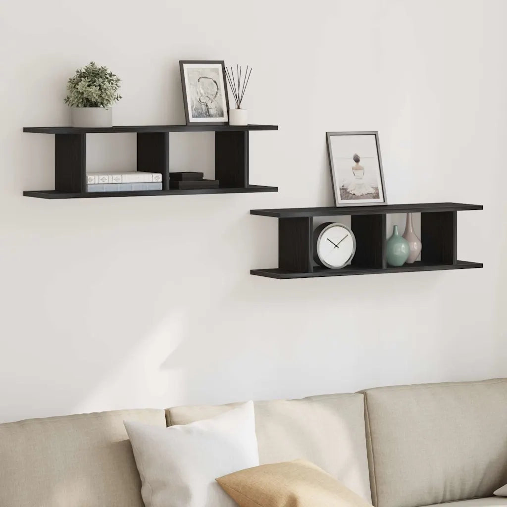 2 pz Mensole da Parete | Scaffali a Parete | Ripiano a parete Rovere Nero 75x18x20 cm in Truciolato