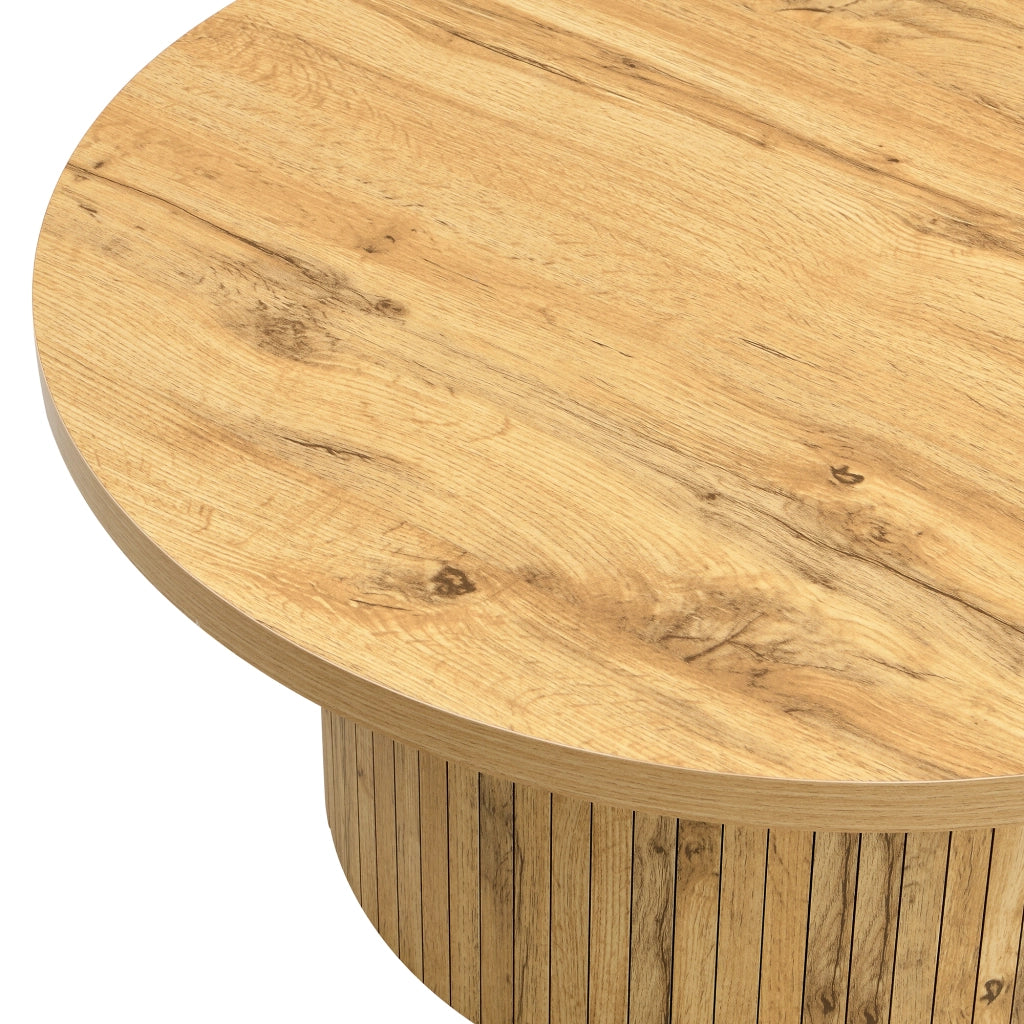 Tavolini da Salotto Impilabili Rotondi con 2 Tavoli e Vano Contenitore Stile Nordico per Soggiorno MDF Naturale