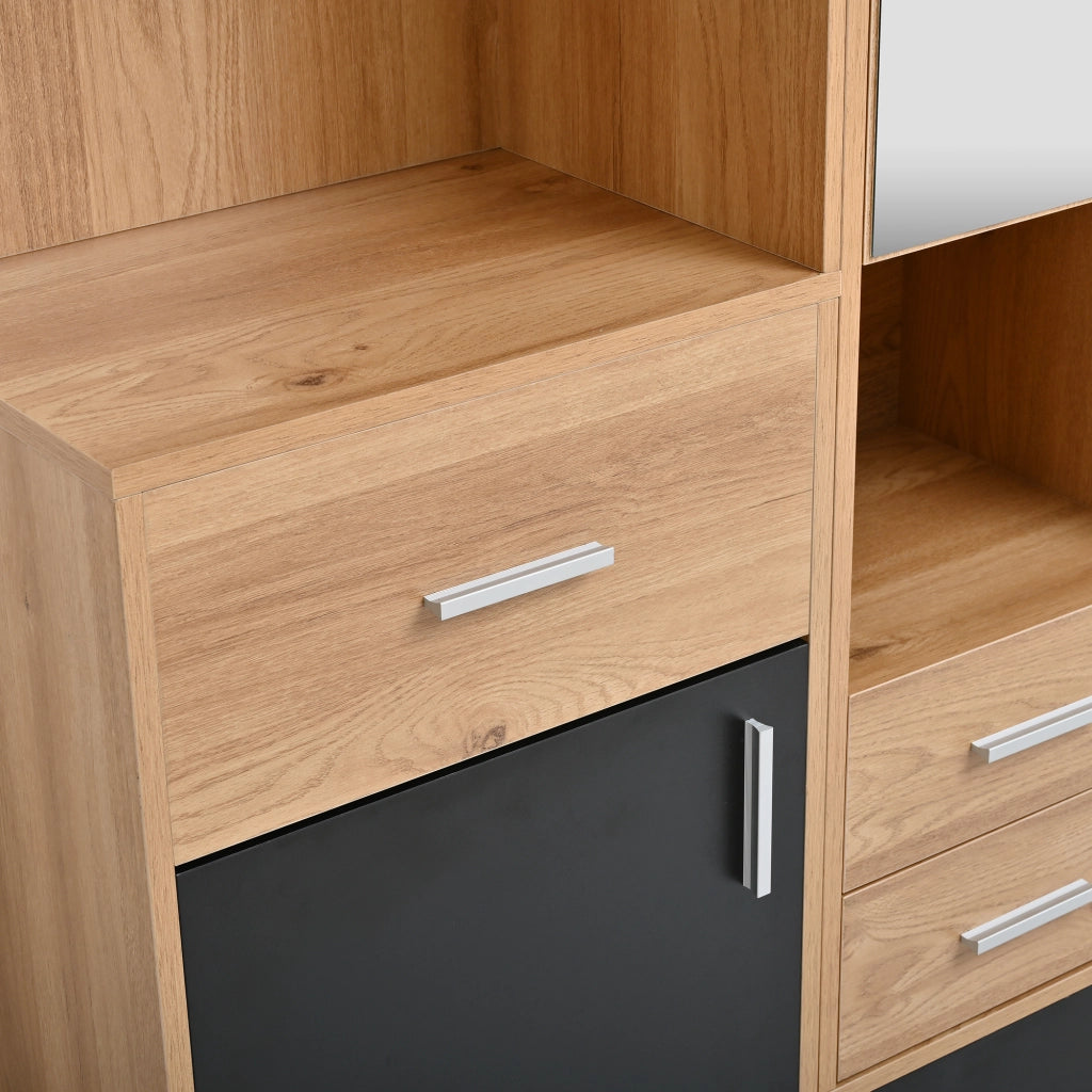 GUARDAROBA Ingresso con Specchio Panchina e Scarpiera LED 120x32x178 cm Nero Naturale
