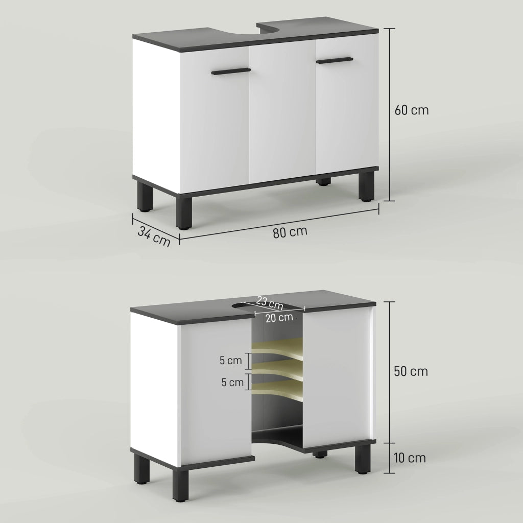 Mobiletto Sottolavabo con 2 Ante e Ripiani Regolabili ¨C Zephmum ¨C 80x34x60 Bianco