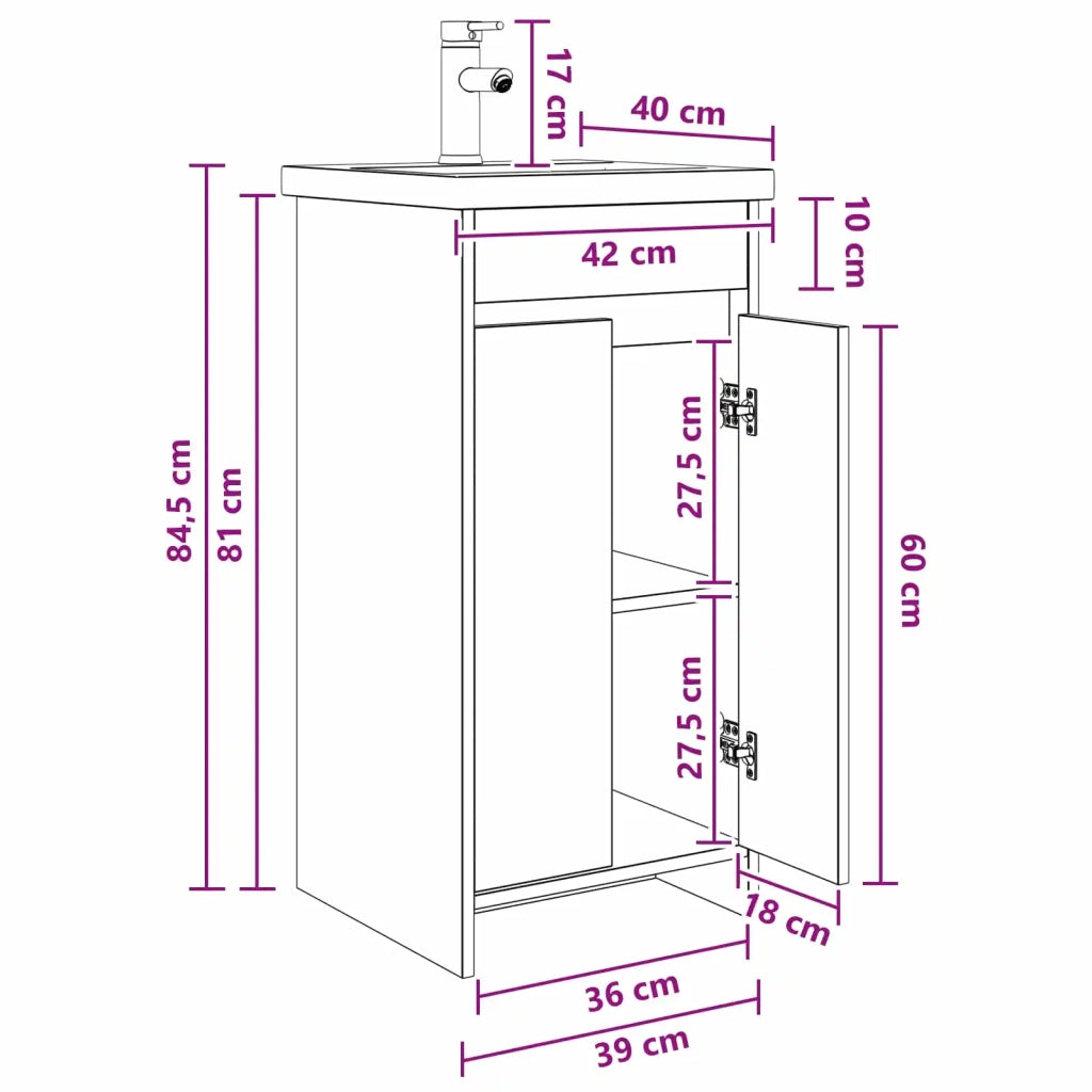 Mobile da bagno con lavabo Rovere Nero 42 x 40 x 84,5 cm 890769