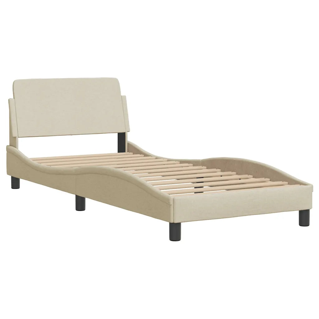 Giroletto con Testiera-Struttura Letto con testiera Dover Crema 90x190 cm Tessuto