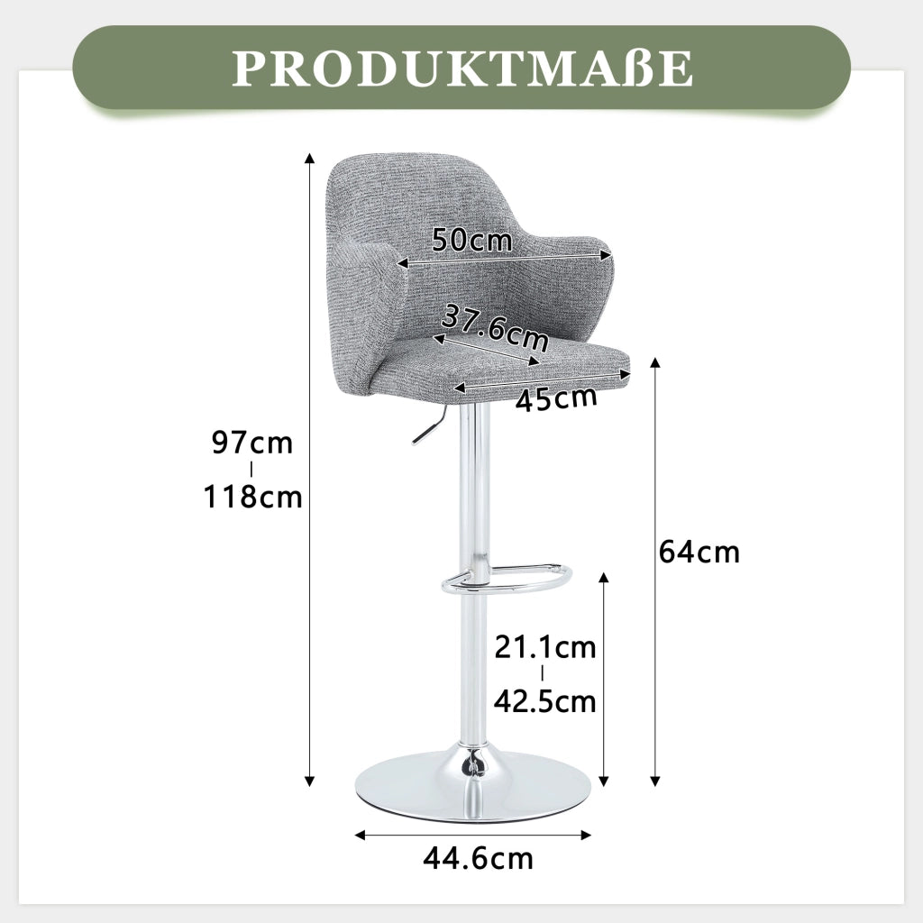 SGABELLO DA BAR Girevole e regolabile Set da 2 pezzi Grigio 88x49x54,5 cm