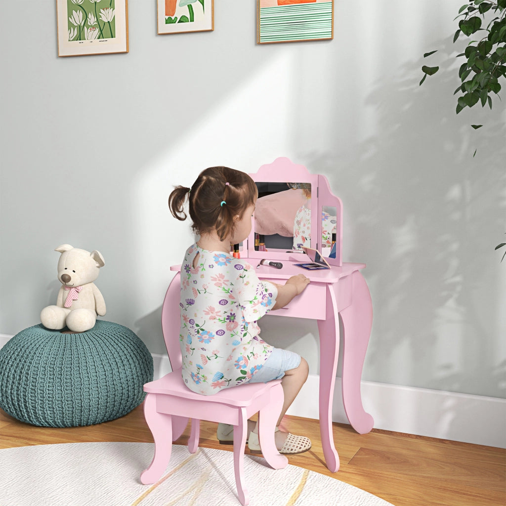 Tocador per bambini con cassetto e specchio regolabile ¨C zephmum ¨C rosa 3-6 anni