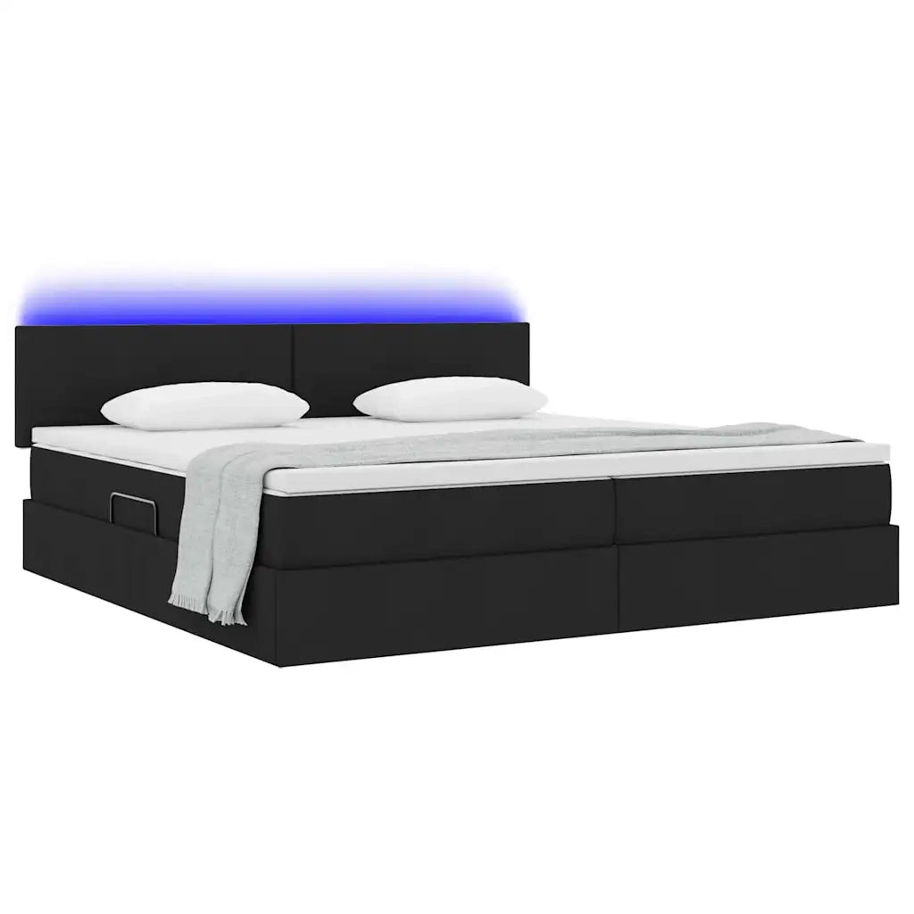 Letto con contenitore e LED con led Nero 200 x 200 cm Tessuto