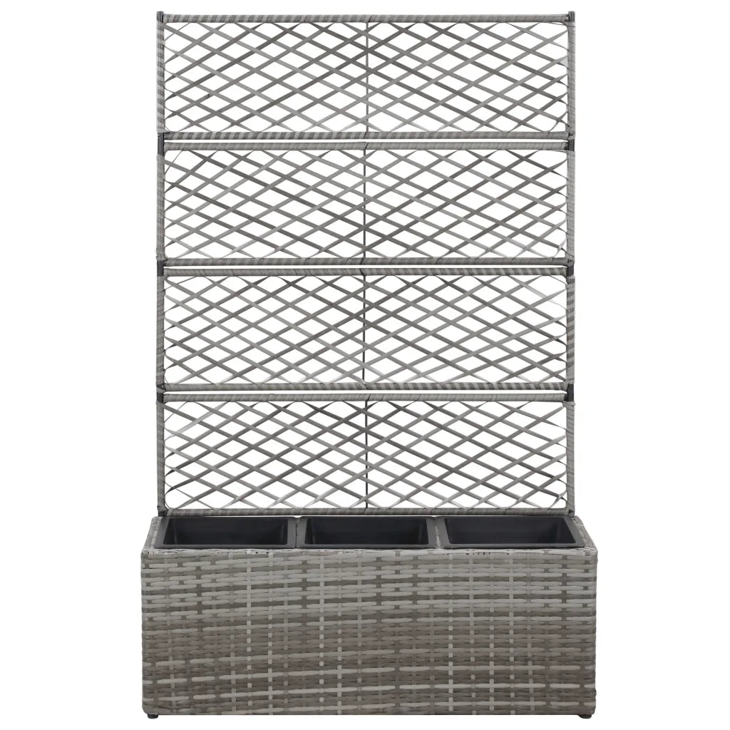 Letto Rialzato a Traliccio 3 Fioriere | Cassetta per fiori | Vasi 83x30x130cm Polyrattan Grigio