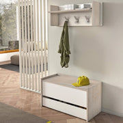 Mobile da ingresso Actinolite, Entratina moderna con appendiabiti, Mobile con scarpiera, Armadietto multifunzione, Cm 50x32h182, Rovere e Bianco