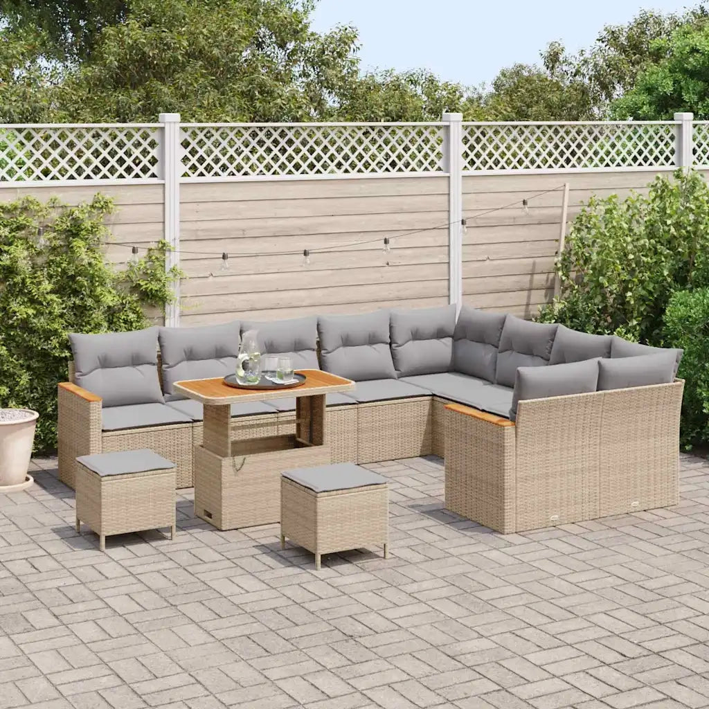 Set Divano da Giardino 12 pcs Beige Rattan in Polipropilene