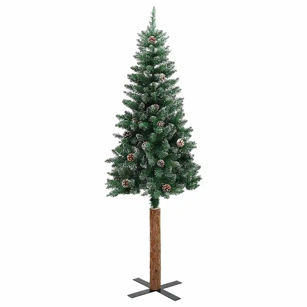 Albero di Natale Sottile con Legno Vero e Neve Verde 150 cm 320960