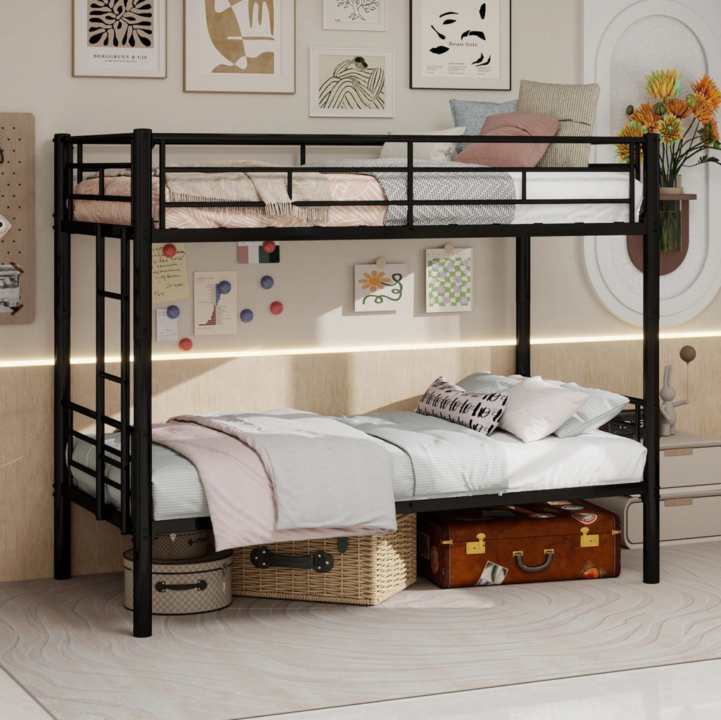 Letto a castello in metallo nero trasformabile in due letti singoli