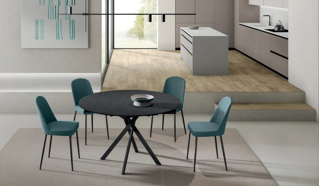 Tavolo Allungabile Roll 120x80/120x76 cm Top in Ceramica Gambe in Metallo Grigio Scuro