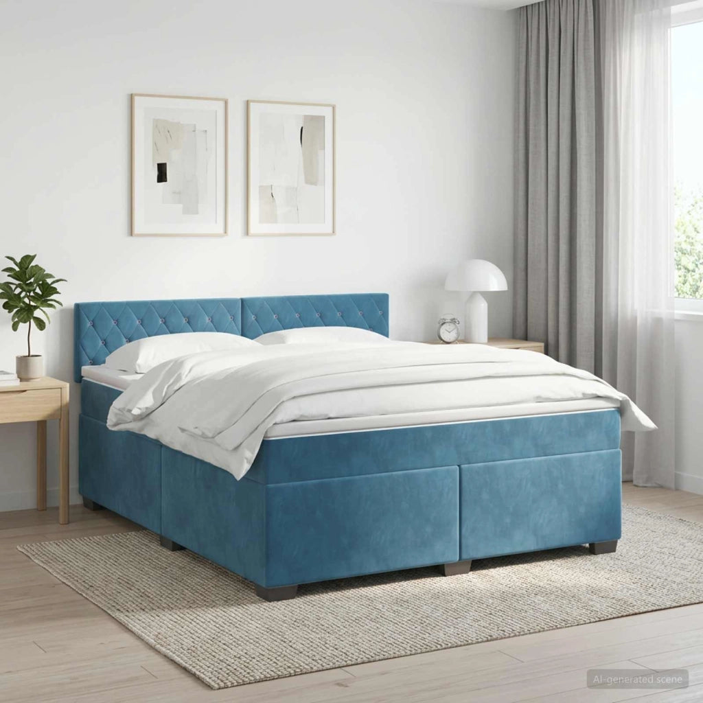 Letto box spring con materasso Blu Scuro 160 x 200 cm Velluto 3450744
