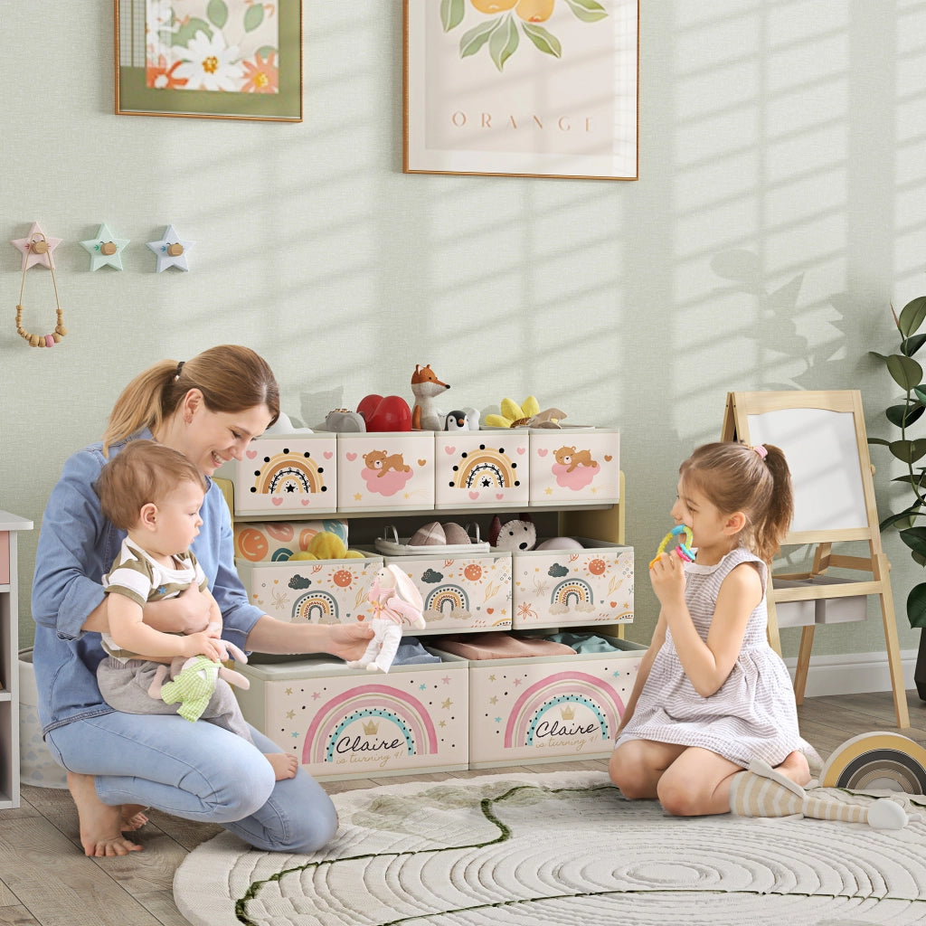 Organizzatore Giocattoli Bambini con 9 Cestini Estraibili ¨C Minimal ¨C Tessuto 93x30x70 cm Giallo
