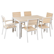 Set da Giardino Tavolo a Doghe beige e Alluminio Bianco e 6 Sedie sedie resistenti agli agenti atmosferici