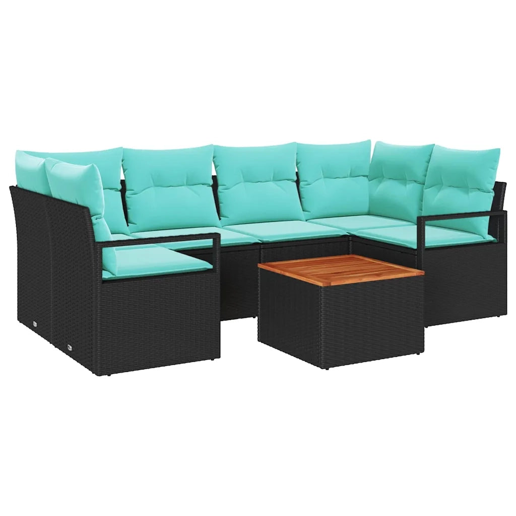 Set Divano da Giardino con cuscino 7 pcs Nero polyrattan 3347662