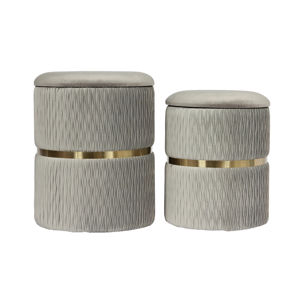 Set di 2 pouf contenitori Milas in velluto grigio
