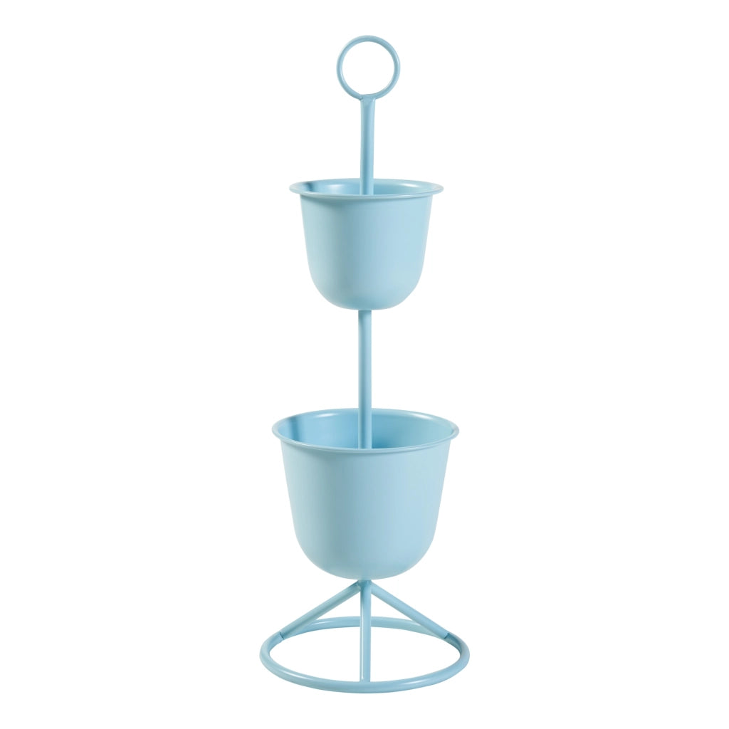Stand Portapiante Alphen con 2 Vasi - Azzurro [en.casa]