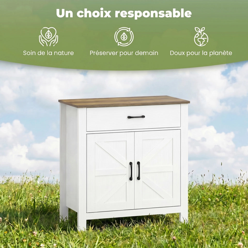 Mobile buffet salvaspazio ¨C Xylo ¨C 2 ante stile fienile, cassetto, ripiano regolabile, 77x39,3x81,5 cm