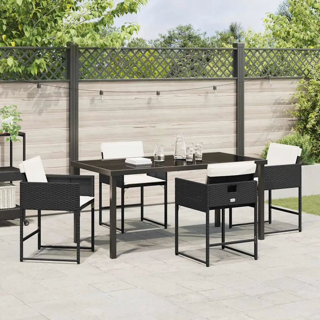 Set da Pranzo per Giardino con cuscino 5 pcs Nero polyrattan