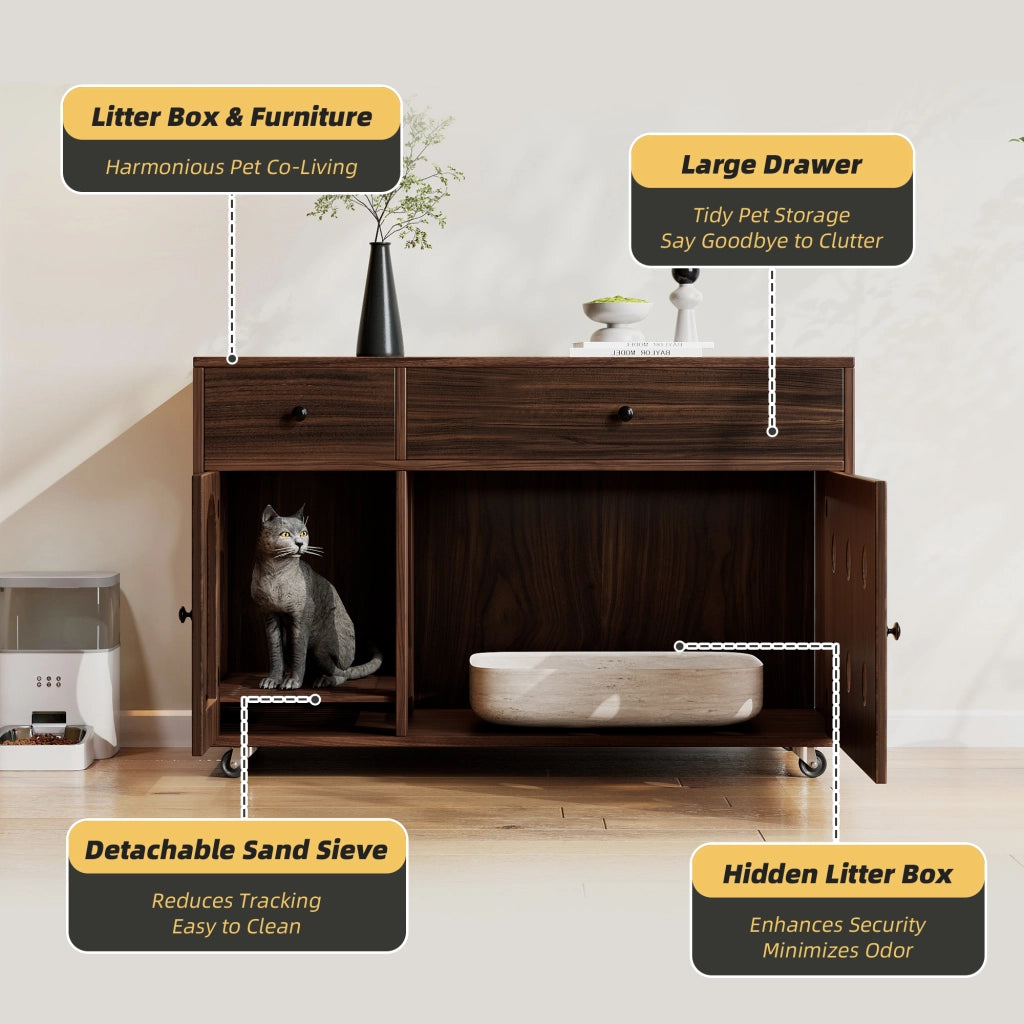 Mobile Toilette per Gatti con Porta ¨C MINIMAL ¨C Noce, 100x45x66 cm