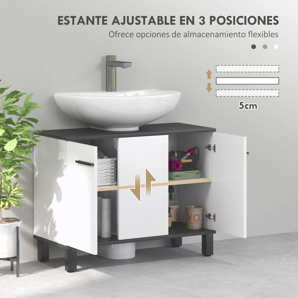 Mobiletto Sottolavabo con 2 Ante e Ripiani Regolabili ¨C Zephmum ¨C 80x34x60 Bianco