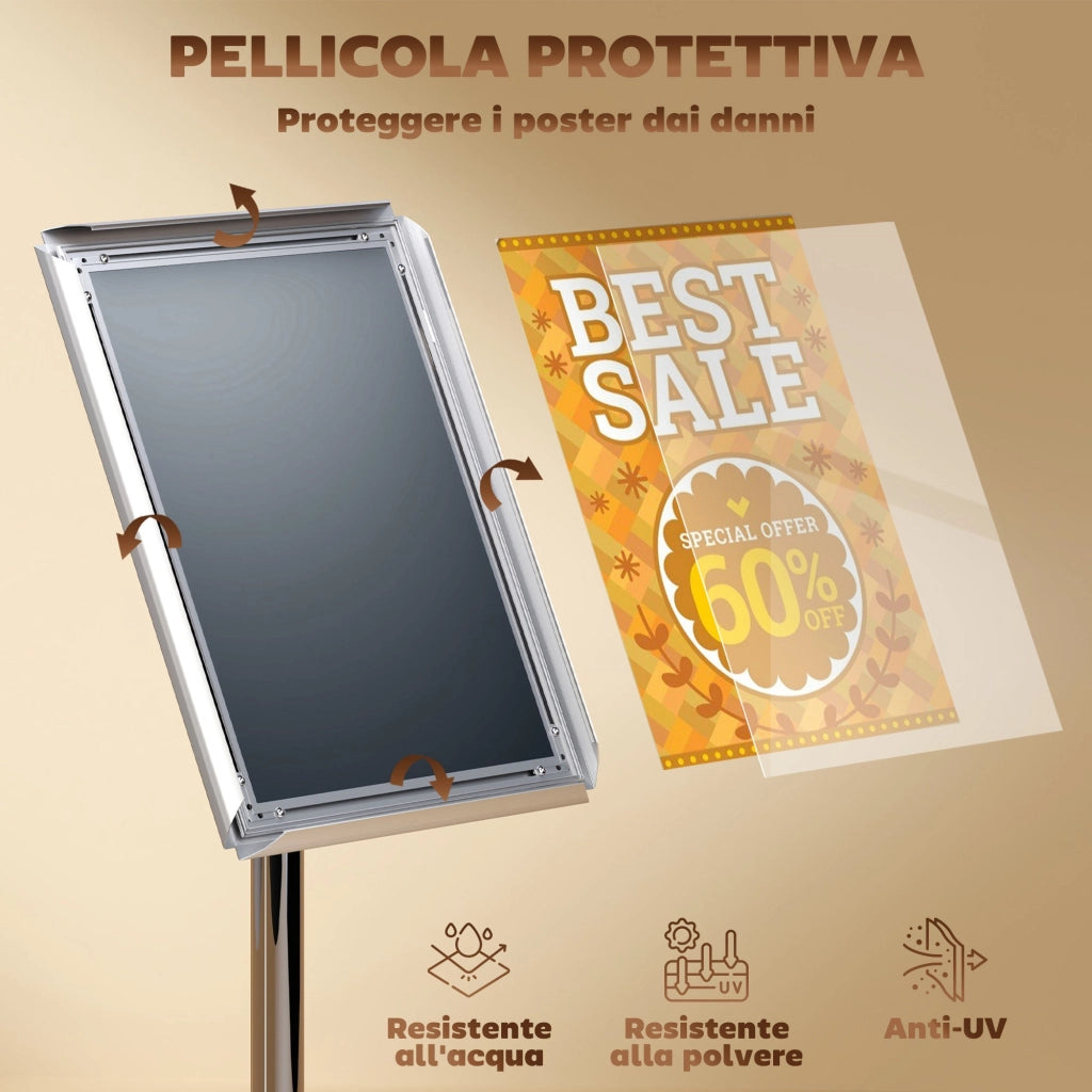 Espositore per Poster A3 Altezza e Inclinazione Regolabili Acciaio e Alluminio Argento