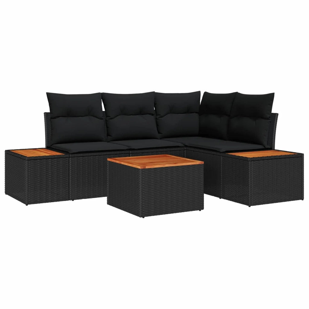 Set Divano da Giardino con cuscino 4 pcs Nero Polyrattan
