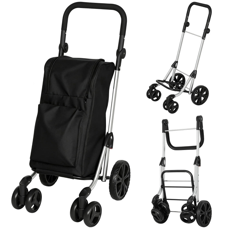 Carrello della spesa, borsa da 46 litri, carrello pieghevole con borsa termica, maniglia regolabile, telaio in alluminio, nero