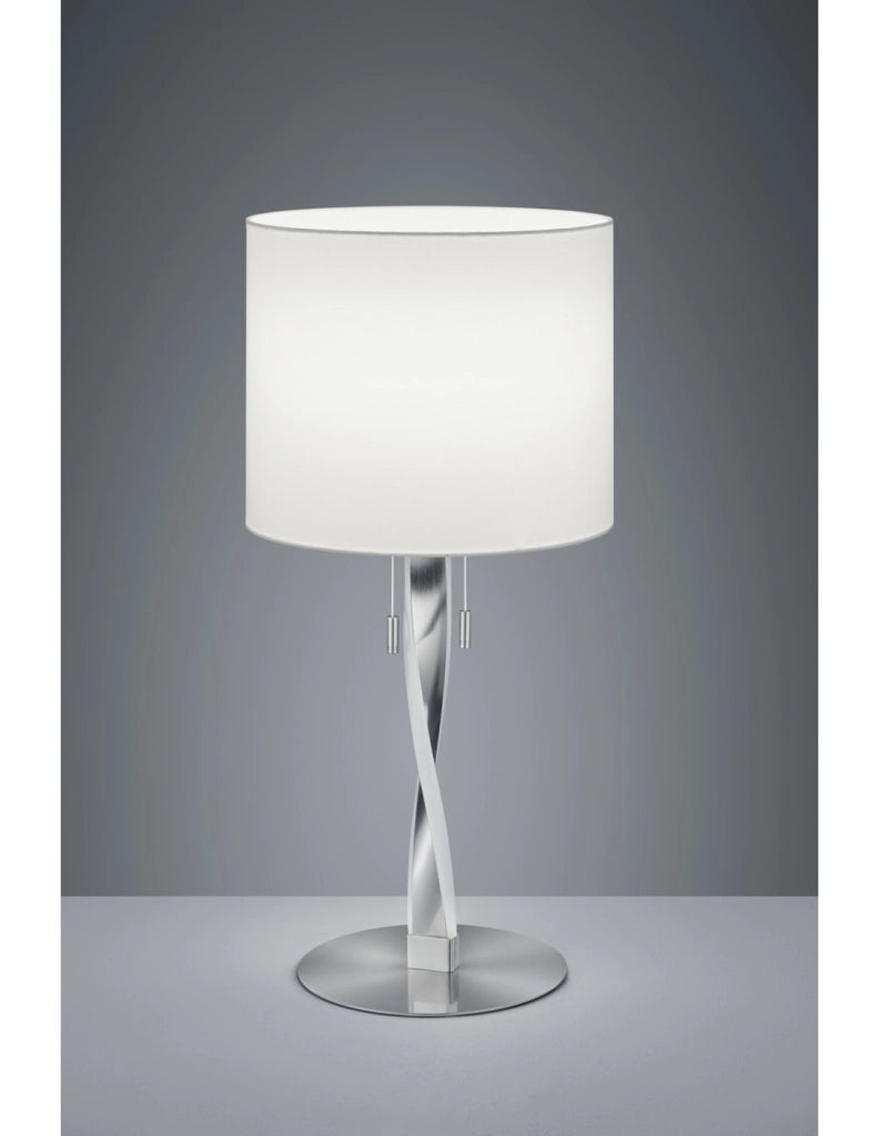 Lumetto Moderno Nandor Nichel Paralume Tessuto Bianco Fusto Led Trio Lighting