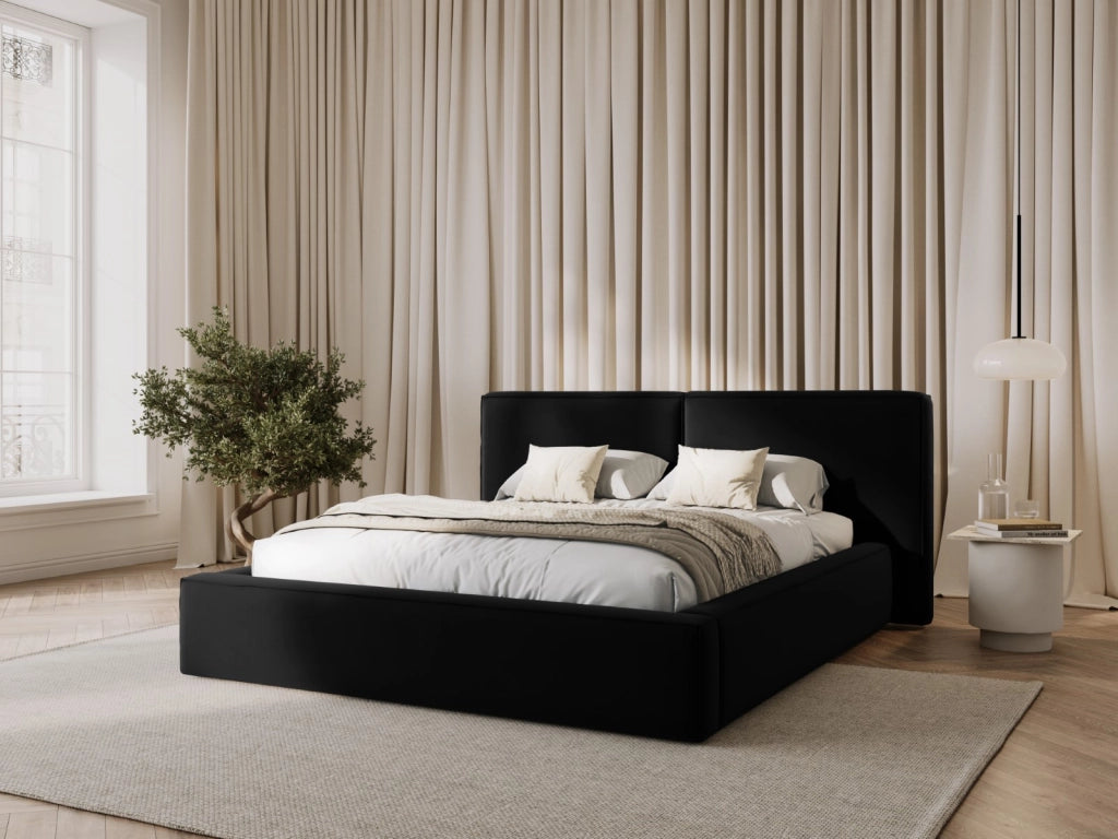 Cosmopolitan Design - Letto a cassettone con testiera doppia "Arendal" 160x200cm in velluto nero 