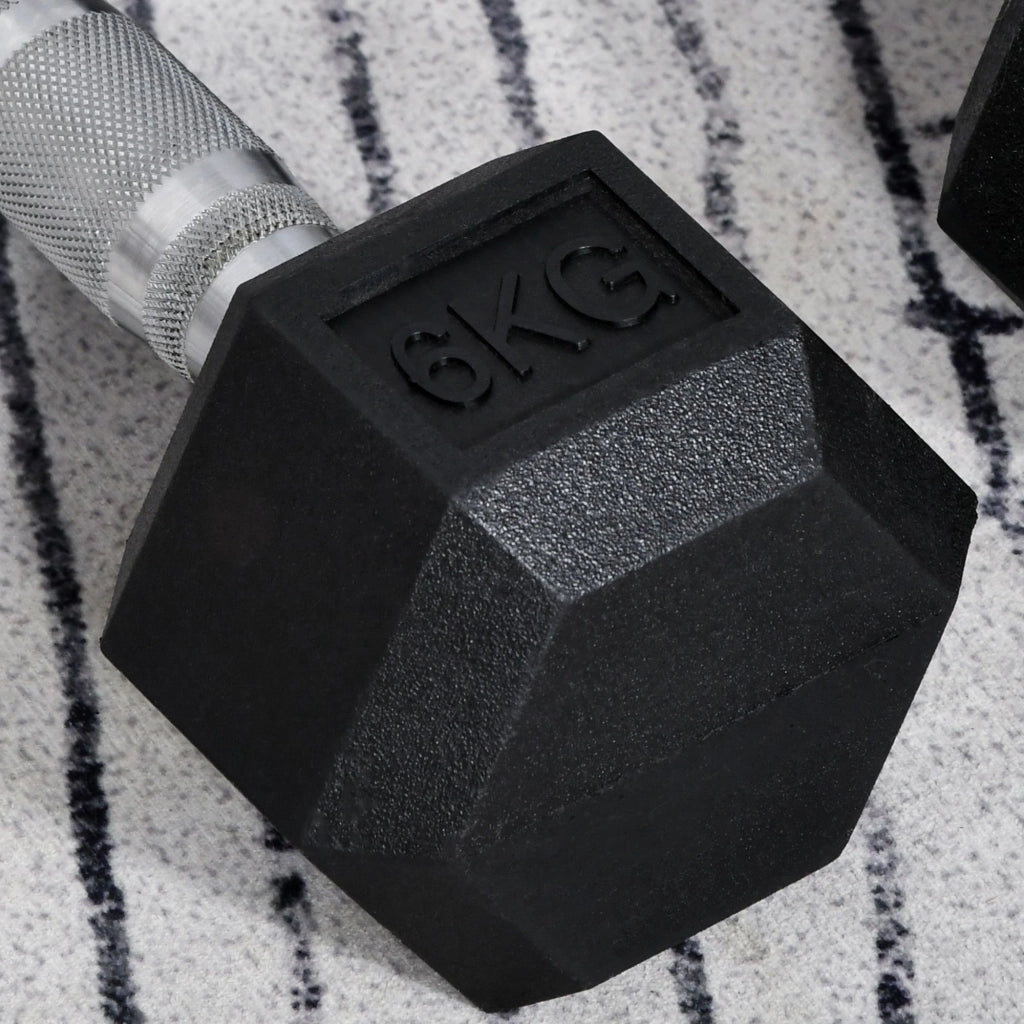 Manubri esagonali, set da 2, 2 x 6 kg, in ghisa con rivestimento in gomma, neri
