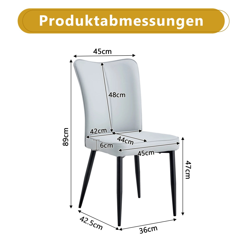 Set di 2 sedie da pranzo con schienale ergonomico e seduta imbottita in PU e metallo grigio chiaro e nero