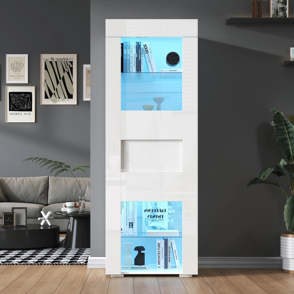 Vetrina alta 60 x 40 x 170 cm bianca con LED, anta in acrilico e 2 ripiani in vetro