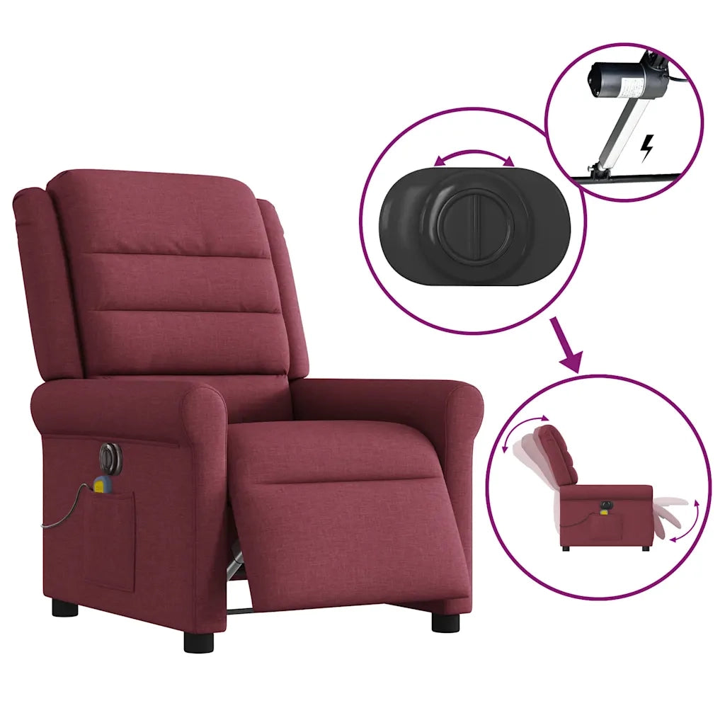 Poltrona Massaggiante | Sedia Relax Reclinabile Elettrica Rosso Vino Tessuto