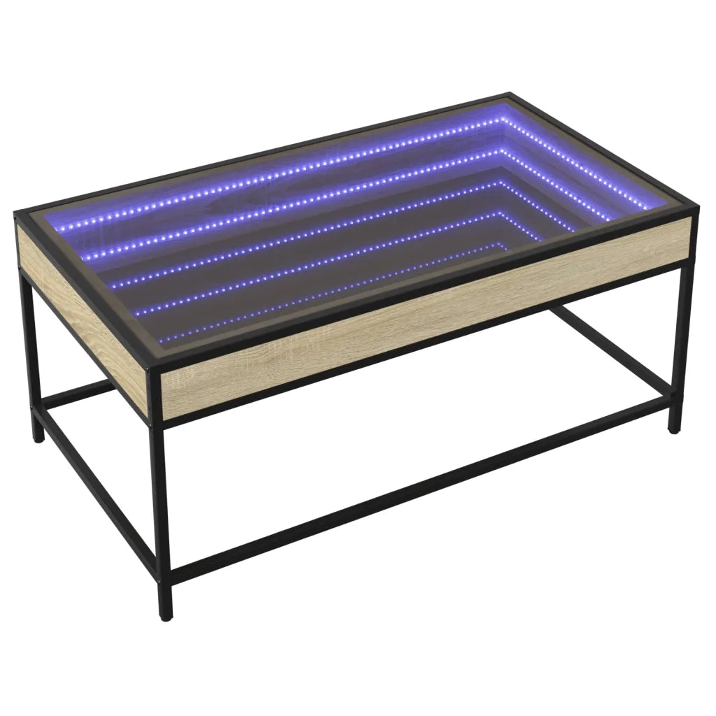 Tavolino da Salotto con LED Infinity-Tavolino da soggiorno Rovere Sonoma 90x50x41 cm