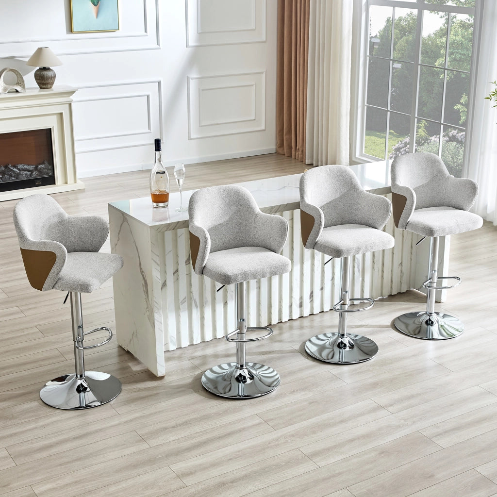 SGABELLO BAR Set da 2 pezzi Regolabile Girevole in Tessuto Grigio e Marrone