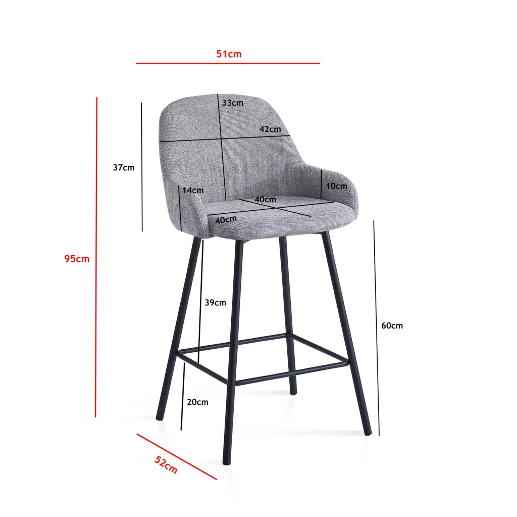 Set 2 sgabelli Hispanohogar ferro e tessuto grigio 95×51×52 cm